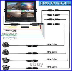 10.1 Quad Monitor DVR Max 256GB 4x 4PIN 1080P AHD IR Rear View Camera For Truck