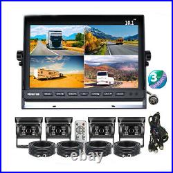 10.1 Quad Monitor Split Screen 4PIN Heavy Duty Rear View Backup Camera Truck RV