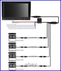 10.1 Quad Monitor Splitscreen 4x 4 PIN CCD Color Rear View Camera 4x 10m Truck