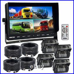 10.1 Quad Monitor Splitscreen 4x 4 PIN CCD Color Rear View Camera 4x 10m Truck