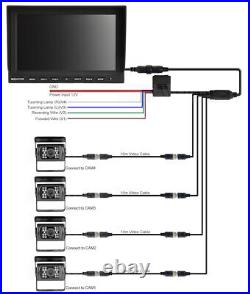 10.1 Quad Split Monitor +4X CCD Rear View Backup Camera System For Bus Truck RV