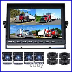 10.1 Quad Split Monitor Screen 4PIN 4X CCD Rear View Backup Camera for Truck RV