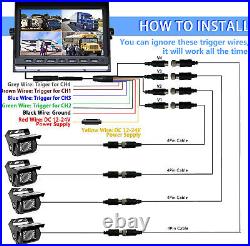 10.1 Quad Split screen Monitor 4x IR CCD 4PIN Reversing Camera Kit For Truck RV