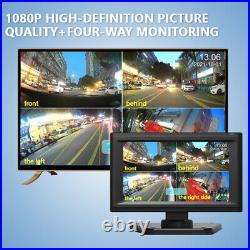 10.1 Truck Quad Monitor Dash Cam DVR Record 4x 4CH Channel HD 360° View Camera