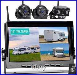 10.1 Wireless Solar Magnetic 9600mA Backup Camera IPS Monitor DVR for Truck RVs