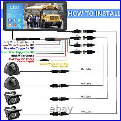 10.36 IPS Quad Monitor DVR 4 Backup Rear View Camera For Truck Trailer RV Bus