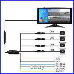 10.36 IPS Quad Monitor DVR 4 Backup Rear View Cameras For Truck Trailer RV Bus