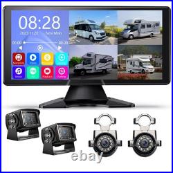 10.36 Quad Monitor DVR 1080P Mirror Arm Rear View Backup Cameras Truck Caravan
