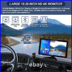 10.36 Quad Monitor DVR 1080P Mirror Arm Rear View Backup Cameras Truck Caravan
