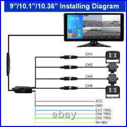 10.36 Quad Monitor DVR 1080P Mirror Arm Rear View Backup Cameras Truck Caravan