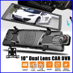 10'' FHD 1296P Dual Lens Car Mirror DVR Dash Cam & Rearview Camera