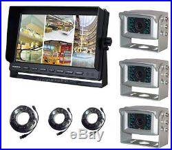 10 Quad Three Camera Rear View Backup System Reverse Rv Truck Trailer Monitor 3