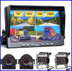 10'' Quad Monitor DVR System Dash Cam 4CH IR Rear View Camera for RV Semi Truck