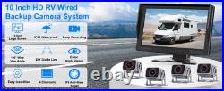 10'' RV Backup Camera Wired System, 4 HD 1080P Rear View IP68 Waterproof 150°