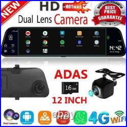 12 4G Android 8.1 4-Core Car DVR Camera GPS Dual Lens Rearview Mirror Dash Cam