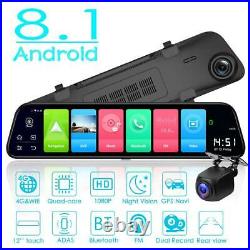 12 4G Android 8.1 4-Core Car DVR Camera GPS Dual Lens Rearview Mirror Dash Cam