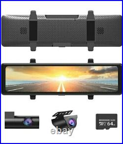 12 Touch Screen Dash Cam 2.5K HD Mirror Backup Camera with Night Vision 64 GB