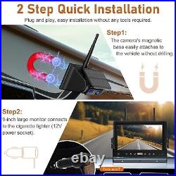 2 Solar Magnetic Wireless Backup Camera 9 HD Monitor Rear View Reverse System