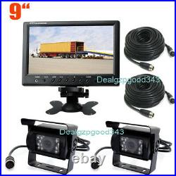 2x 4Pin Car Reverse Backup Rear View Camera + 9 Monitor for Bus Truck 15m Cable
