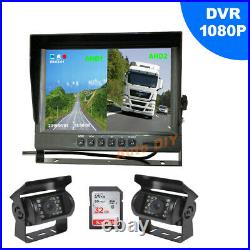 2x HD 1080P 4Pin Reverse Backup Camera 18LED + 9 DVR Monitor Car Rear View Kit