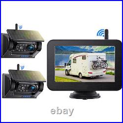 2x Solar Powered Wireless Magnetic Backup Camera 5 DVR Monitor for Car Truck RV