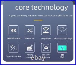 360 Degree Car Rearview Mirror Dash Cam 4 Channels Car Cameras 4K+1080P ADAS BDS