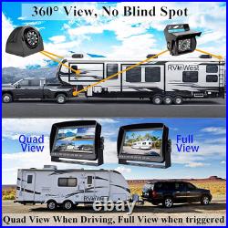 360° Panorama 4x 1080P Backup Cameras +9 QUAD Monitor DVR for RV Truck Trailers