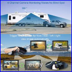 360° Panorama 4x 1080P Backup Cameras +9 QUAD Monitor DVR for RV Truck Trailers
