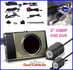 3'' 1080P FHD TFT Motorcycle Bicycle DVR Dual View VGA Cameras Recorder G-Sensor