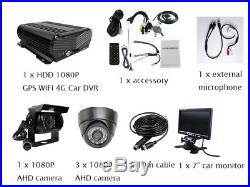 4CH WIFI GPS 4G 1080P AHD 2TB HDD Car DVR Video Record Rear View Camera 7 LCD