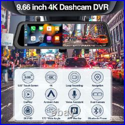 4K Dash Cam Mirror Carplay GPS WiFi Voice Control Car Rear View Dual Camera 9.6
