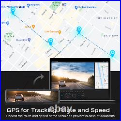 4K GPS Mirror Dash Cam Voice Control Rear View Touch Screen 12'' FHD Car Camera