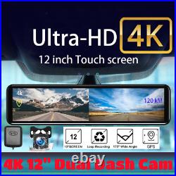 4K HD 12 GPS WIFI Dual Car Dash Cam Mirror Backup Camera Rear View DVR Recorder