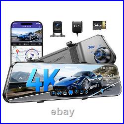 4K Rear View Mirror Dual Camera WIFI6 GPS 1080P Parking Monitor G-Sensor 64GB TF