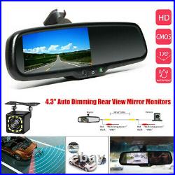 4.3in Reversing Auto Dimming Rear View Mirror Monitors Rear 12 LED Camera Night