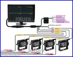 4 CH 9 Monitor Truck Tractor Reversing Security SYSTEM 4x Rear View Camera Kit