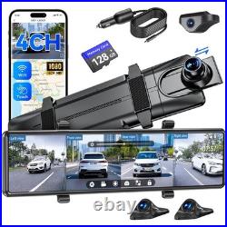 4 Channel Mirror Dash Cam, 12 Rear View Mirror Camera, Dash Cam Front and Rear