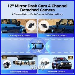 4 Channel Mirror Dash Cam, 12 Rear View Mirror Camera, Dash Cam Front and Rear