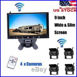 4 X Wireless Rear View Backup Camera Night Vision + 9 Monitor For RV Truck Bus