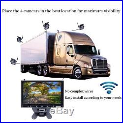 4 X Wireless Rear View Backup Camera Night Vision + 9 Monitor For RV Truck Bus