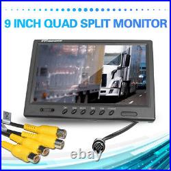 4x Front Backup Rear View Camera Kit +9 HD Quad Split Monitor For Bus Truck RV