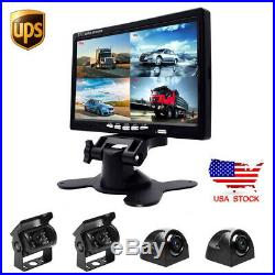 4x Front Side Backup Rear View Camera+7 HD Quad Split Monitor For Bus Truck RV