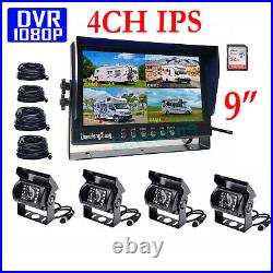 4x HD 1080P Reverse Rear View Backup Camera System+ 9 IPS 4CH Split DVR Monitor
