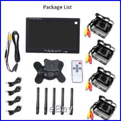 4x Wireless IR Rear View Back up Camera System+ 7 Monitor for Truck RV 12-24V