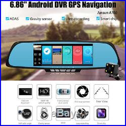 6.86''Dual Lens WiFi ADAS GPS Navigator Car DVR Dash Cam Rear view Mirror Camera