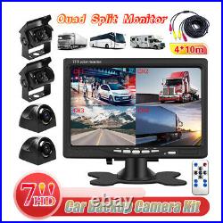 7Car Monitor 4 Split AHD Rear View 4X LED Camera Waterproof Video FOR Truck Bus
