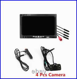 7 4 Split Quad Video Display TFT LCD Car Rear View Monitor+4Pcs 170° HD Cameras