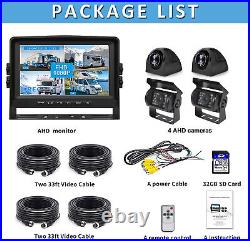 7 DVR Record Quad Split Monitor 4xAHD Side Rear View Backup Camera For Truck RV