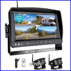 7 DVR Wireless Quad Screen Monitor Backup Side Rear View Camera For RV/Truck
