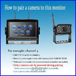 7 DVR Wireless Quad Screen Monitor Backup Side Rear View Camera For RV/Truck